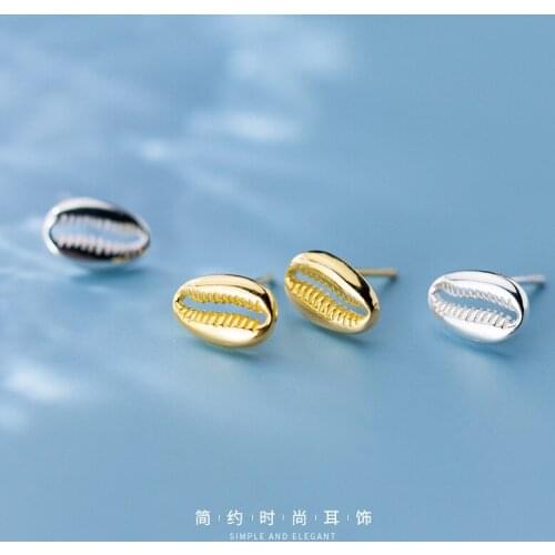 Real. 925 Sterling Silver fine jewelry White/Gold Shell Conch Shape Stud earrings
