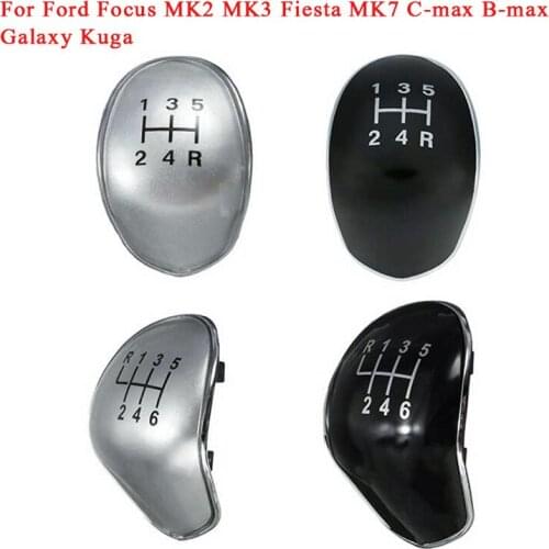 Silver/Black Car Gear Shift Knob For Ford Focus MK2 MK3 Fiesta MK7 C-max B-max Galaxy Kuga Shifter Stick Badge Emblem Top Cover