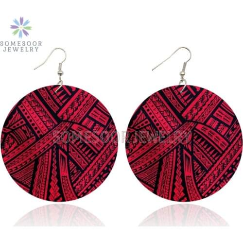SOMESOOR African Tradition Prints Wooden Drop Earrings Afrocentric Ethnic Bohemian Styles Big Wood Loops Jewelry For Women Gifts