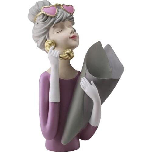 Modern Girl Resin Figurine Living Room Tabletop Desktop Dried Flower Holder Vase Sculpted Anti-slip Shelf Girls Ornaments