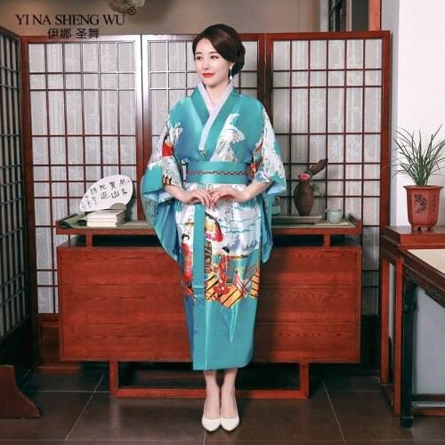 Yukata Women Japanese Kimono Traditional Dress with Elegant Bow-Knot Sexy Oriental Women Evening Dress Stage Famale New Costumes