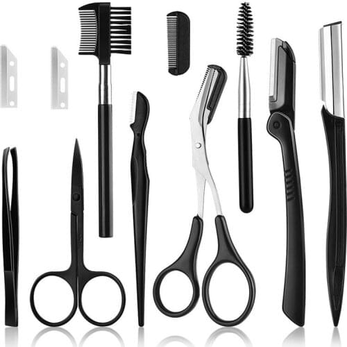 4/11PCS Eyebrow Trimmer Eyebrow Razor Kit Eyebrow Scissors Eyebrow Comb Razor for Face Tweezers Eyelash Eyelash Brush