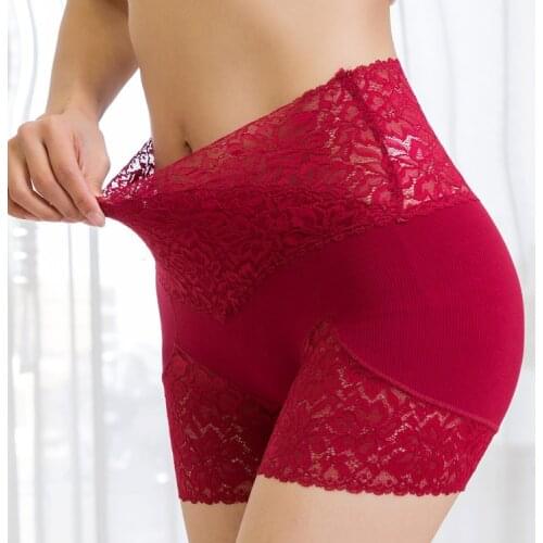 Short Safety Pants Sexy Lace Bottoming Shorts High Waist High Elastic Large Size Cotton Shorts Women Summer Boxers Black White