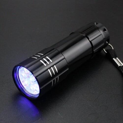Ultraviolet 9 LED Flashlight Black Purple Light Torch Light Lamp Black AAA Mini Protable Aluminum UV Unique