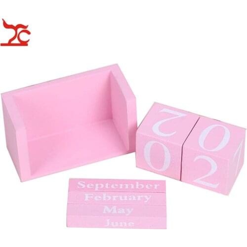 Vintage Wooden Perpetual Calendar Eternal Block Month Date Desk Accessory Photography Prop Jewelry Counter Office Display Decor