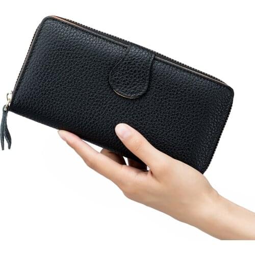 Vintage Womens Cow Genuine Leather Money Clip Wallet And Credit Card Holder Contrast Color Zipper Wallets Day Clutches Famous