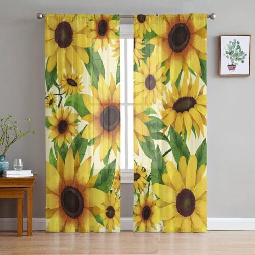 Blooming Sunflowers Window Treatment Tulle Modern Sheer Curtains for Kitchen Living Room the Bedroom Curtains Decoration