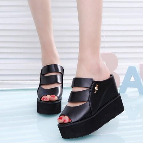 Womens shoes 2021 summer new slope with platform heel sandals with thick-soled fish mouth sandals womens shoes with beach shoe