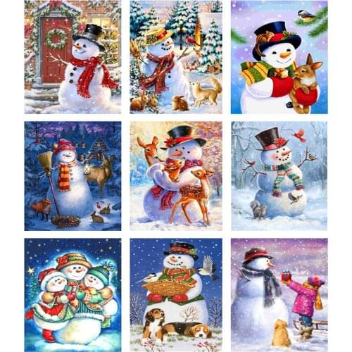 Winter Diamond Painting Snowman Picture Diamond Mosaic 5D Full Round Drill Cross Stitch DIY Decoration Painting Christmas Gift