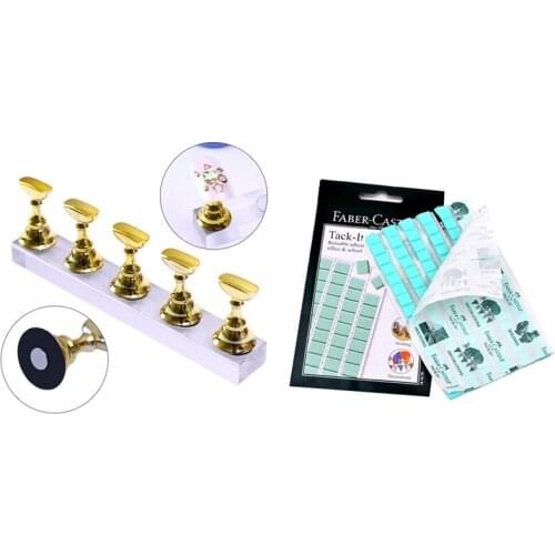 1 Set Nail Exercises Pedestal Nail Tips Display Stand Gold & 1 Set Nail Art Clay Reusable Adhesive Clay Plasticine