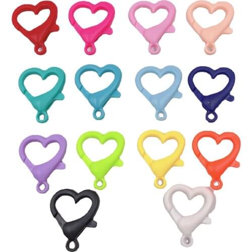 20pcs/lot Plastic Candy Color 26x21mm Love Heart Lobster Clasp Hooks Connector for DIY Handmade Keychain Jewelry Making Crafts
