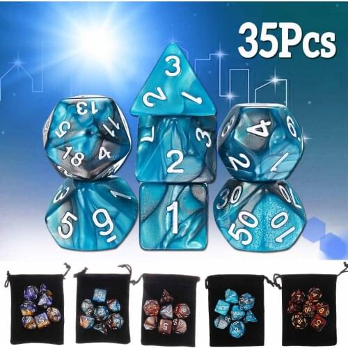 35PCS Polyhedral Dices For Dragons DND RPG MTG Desk Game With Black Pouch Bags