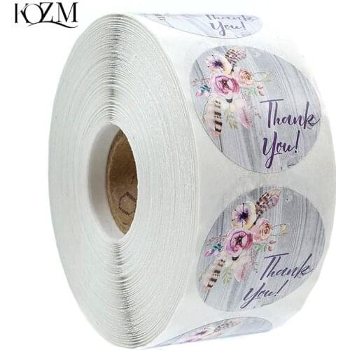 500 Pcs/roll Round Paper Label Sticker Thank You Hand Made Floral Stickers Heart Stickers For Stationer