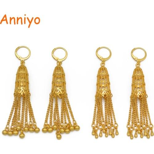Anniyo (1 Pair) Dubai Earrings for Women Girls Gold Color Arab and Middle Eastern Ethnic Ornaments African Model Earing #208506