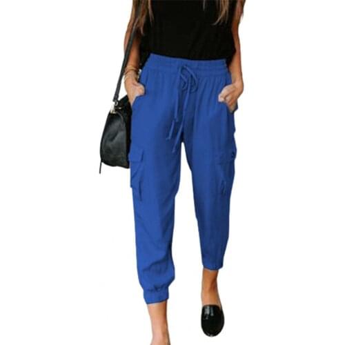 Autumn Women Casual Cargo Pants Solid Color Elastic Waist Plus Size Office Ladies Trousers Ankle Banded All-match Pants 3XL