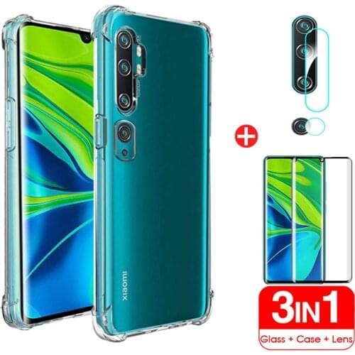 3in1 clear Airbag phone case + 3D Curved full cover tempered glass for Xiaomi mi 10 Pro 5G Note 10 pro 10pro note10 shell cover