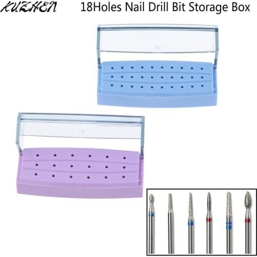 18 Holes Nail Art Drill Holder 2 Colors Grinding Head Bit Display Storage Container Box Stand Display Rack Manicure Tool