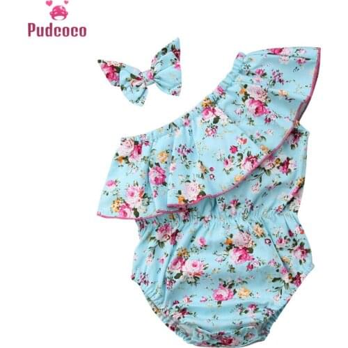 Infant Toddler Baby Girl Off Shoulder Romper +Headband Sunsuit cotton Cloth 0-24M Baby Clothing