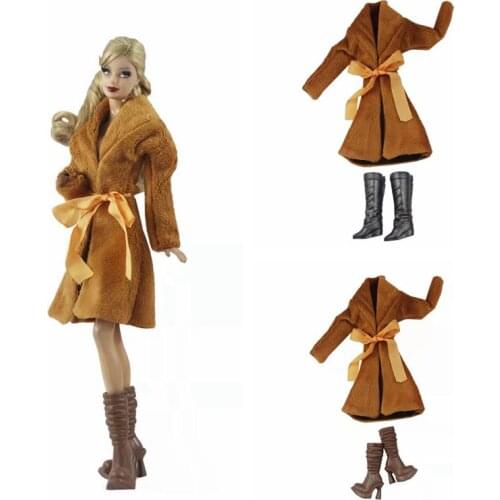 Elegant Light Brown Parka Boots for Barbie Doll Clothes Winter Outfits Coat Jacket Dress Footwear Shoes 1/6 BJD Accessories Toy
