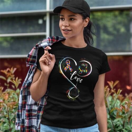 Love My Son Autism Awareness With All My Heart T Shirt Women Autismo Autistic Ins T-shirt Streetwear Clothes Female Printed