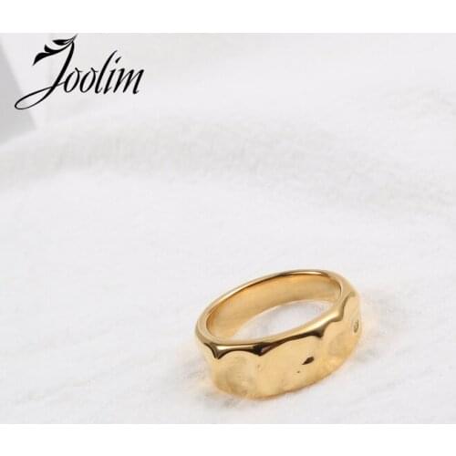 Joolim High End 18K Gold PVD Plicated Concave-convex Glossy Rings for Women Stainless Steel Jewelry Wholesale