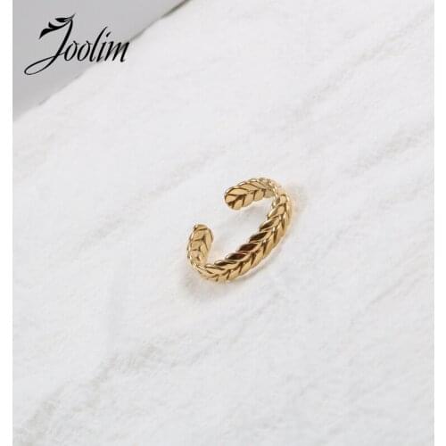 Joolim High End 18K Gold PVD Fashionable Rope Knit Opening Rings for Women Stainless Steel Jewelry Wholesale