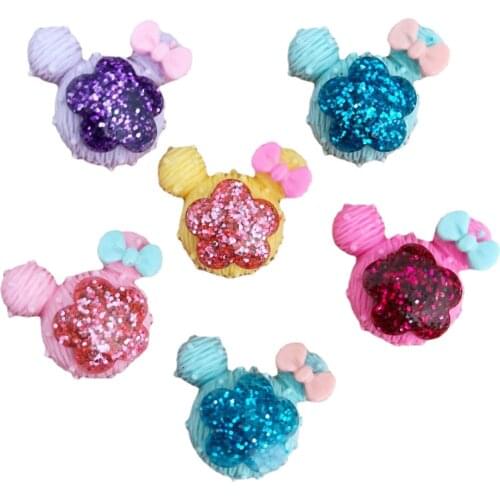 New 30pcs Colorful Glitter Resin Gold Powder Flower Mouse Flatback Stones Figurines Scrapbooks Home Accessories OF254*2
