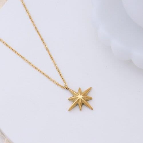 2021 INS Minimalist 18K Gold Plated Stainless Steel Starburst North Star Pendant Necklace For Women Girls Trendy Jewelry Gift