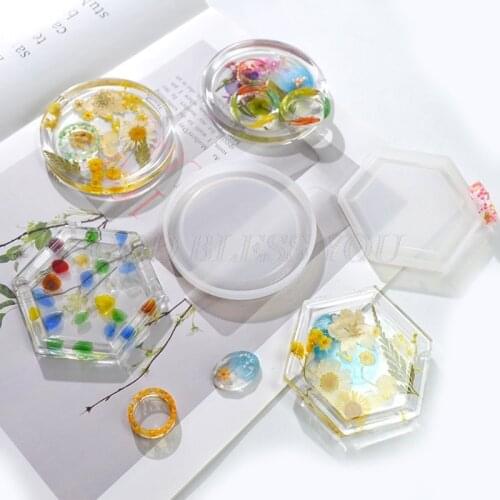 Round Hexagonal Dish Resin Molds Silicone Jewelry Tray Molds Soap Dish Candle Holder Container Epoxy Resin Casting Molds