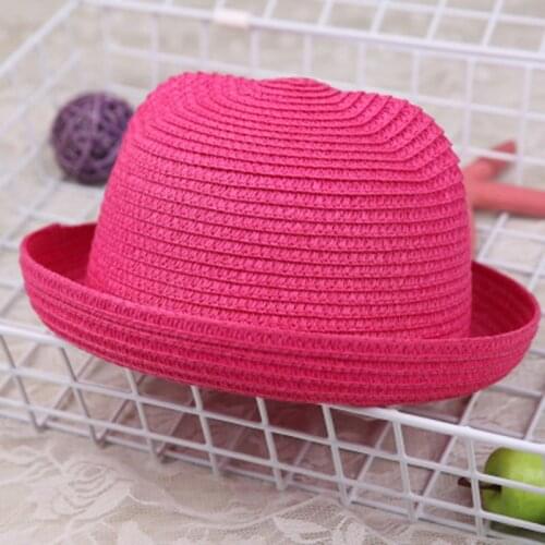 Summer Kids Cat Ears Straw Hats Boys Girls Solid Beach Sun Cap Fashion Casual Children Lovely Bucket Shape Hat CP0171