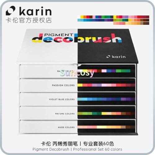 Karin Markers Pigment Decobrush , Professional Set 60 colors Collection, Acrylic Beautiful Pen, strong color coverage ability