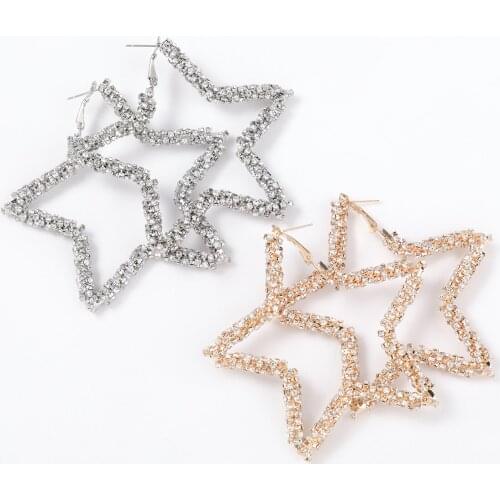 JIJIAWENHUA Trendy Lady Rhinestone Sparkling Star Pendant Earrings Dinner Party Wedding Fashion Statement Accessories