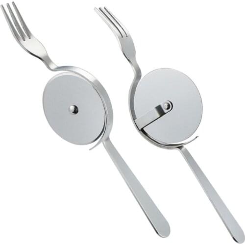 Stainless Steel Pizza Knife With Fork Cutting Wheel Home Kitchen Tool Pastry Slicer Cutter