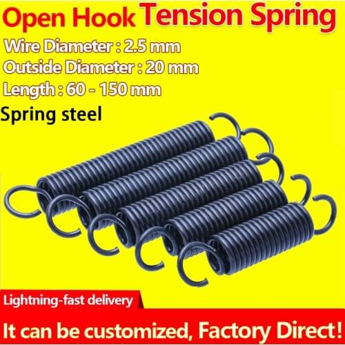 Open Hook Pullback Spring Tension Spring Coil Extension Spring Draught Spring Wire Diameter 2.5mm Outer Diameter 20mm