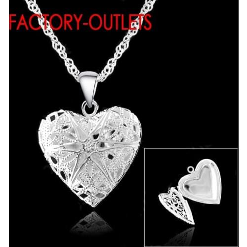 925 Sterling Silver Pendant Necklaces White Heart Shape Open Case Frame Women Girls Anniversary Engagement Wholesale