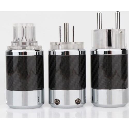 Preffair BCF4-TR/TER Top Clear Carbon Fiber Rhodium Plated With gasket European standard AC Power IEC Female Plug DIY Mains Powe