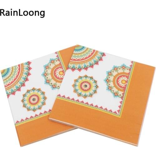 [RainLoong] Orange Floral Flower Paper Napkins Event & Party Tissue Cocktail Napkin Decoration Serviettes 33*33cm 1 pack