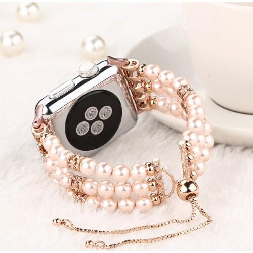 Hot Agate Pearl Elastic wrist strap for Apple Watch band 6 for Apple iWatch SE Series 5 4 3 2 1 42 38 40 44mm For Girl