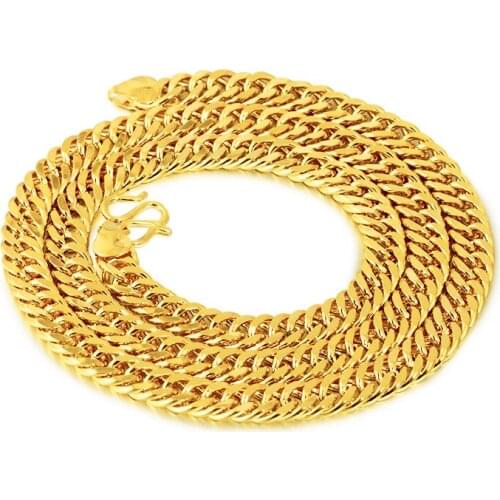 Luxury 18K Gold Necklace Jewelry for Men 10mm Flat Chain Lasting Colorfast Wedding Engagement Jewelry Christmas Gifts Male