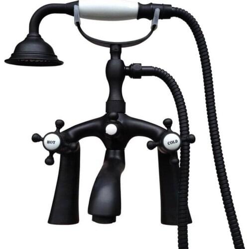 Black Oil Rubbed Bronze Bath Clawfoot Tub Mixer Tap Faucet Hand Shower Double Cross Handles Deck Mounted mtf510
