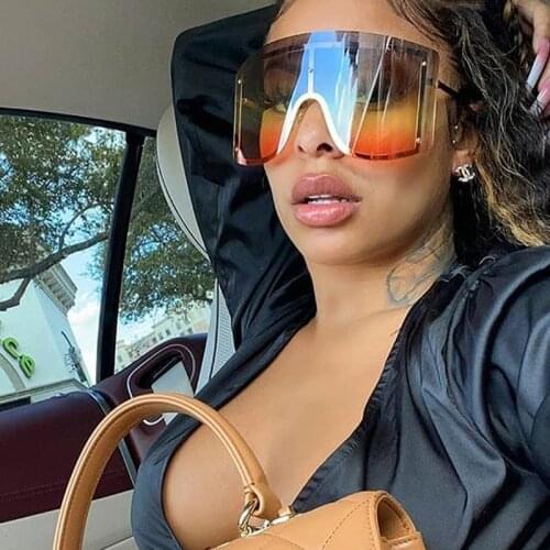 Oversized shield Sunglasses for Women Men vintage rimless alloy one piece sun glasses female gradient sexy shades big windproof