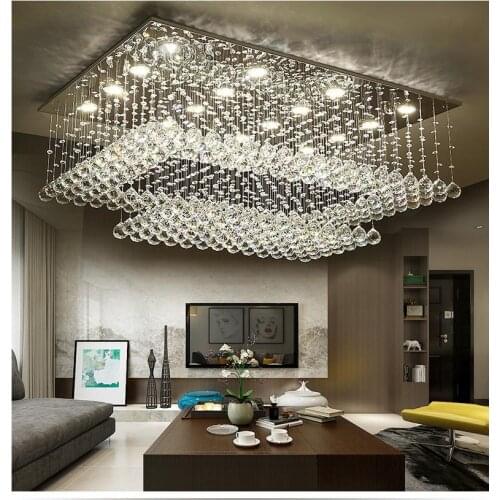 Contemporary Crystal Chandelier light K9 Crystal Rain drop rectangle Lamp fixtures Flush Mount LED Lighting Fixture