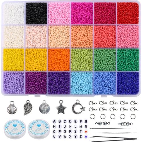 TESSYSTORE 2mm Glass Seed Beads Box Set With Tools Alphabet Beads For Jewelry Making Bracelet Rings DIY Accessories Jewelry Kit