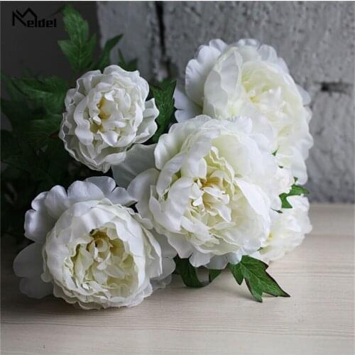 Meldel Bridal Wedding Bouquet Bridesmaid Bouquet Artificial Silk Peony Bunch of Flowers Office Home Decor Posy Wedding Supplies