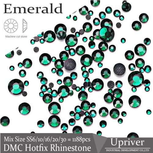 Upriver Hotfix Strass Glass Emerald SS6-SS30 Mix Sizes DMC Rhinestones Garment Accessories