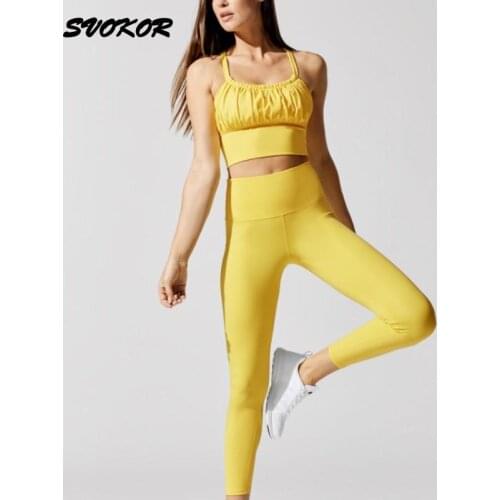 SVOKOR Women Fitness Sport Suit Workout Sportswear Beauty Back Sports Bra Stretch Yoga Set Breathable Stretch Gym Sets