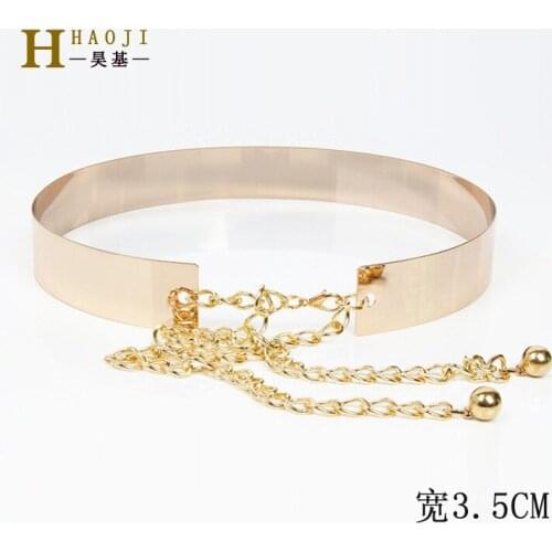 Women Punk Full Metal Mirror skinny Waist Belt 2019 Metallic Gold Plate 3cm Wide Chains Lady ceinture sashes for dresses SD15