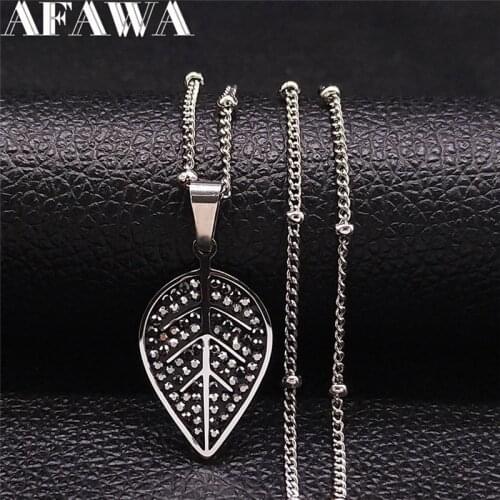 Leaf Stainless Steel Crystal Charm Necklace Women/Men Silver Color Necklaces Gift Jewery chaine acier inoxydable NXS01