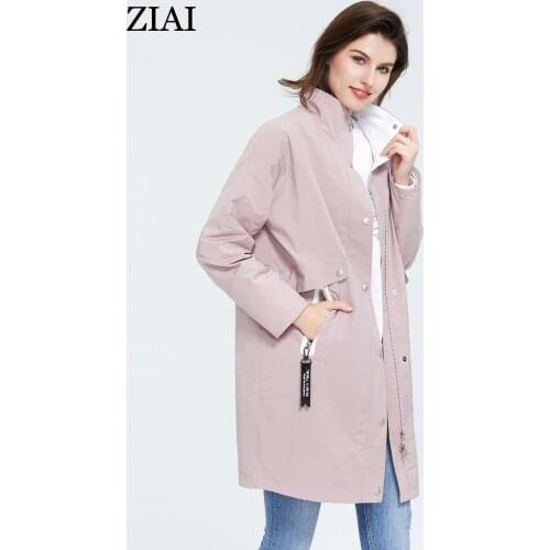 ZIAI 2020 women spring long light blue classic style length trench coat with hooded Pocket ladies casual in stock ZS-7165