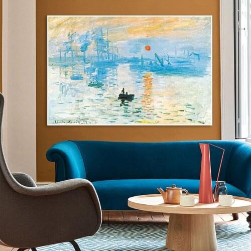 ZYGALLOP Monet Sunrise impression Canvas Posters Famous Landscape Oil Painting Print Wall Art Living Room Decoration Home Decor